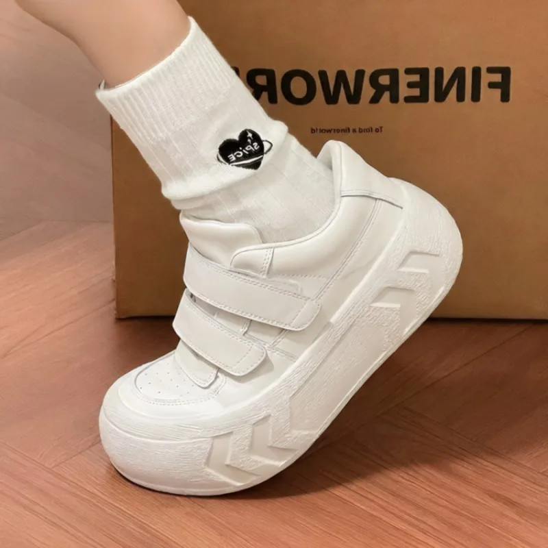 Women Velcro PlatformSneakers,Cute Ugly Bread Shoes,Thick Sole Height IncreaseWhite Casual Board Shoes, Comfortable Daily Street