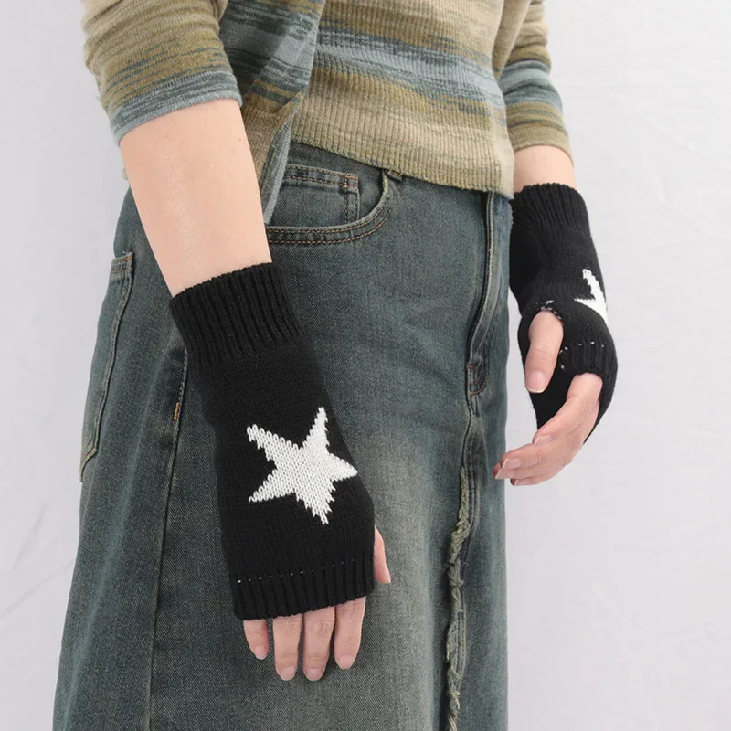 Knitted Half Finger Gloves Women\'s Warm Soft Winter Mittens for Girl Guantes Y2K Sleeve Girls Lolita Goth Fingerless Gloves