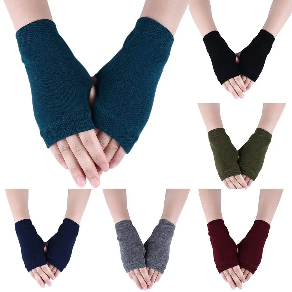 

Soft Fingerless Crochet Knitting Gloves Hand Warmer Solid Color Half Mitten Half Finger Gloves Cycling Gloves Faux Wool Mittens