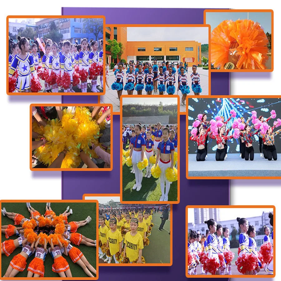 1Pcs Metallic PET Cheerleader Pom Ppom Girl Cheering Dance Decorator Cheerleading Pompon Pompoms Baton Hhandle colorfast