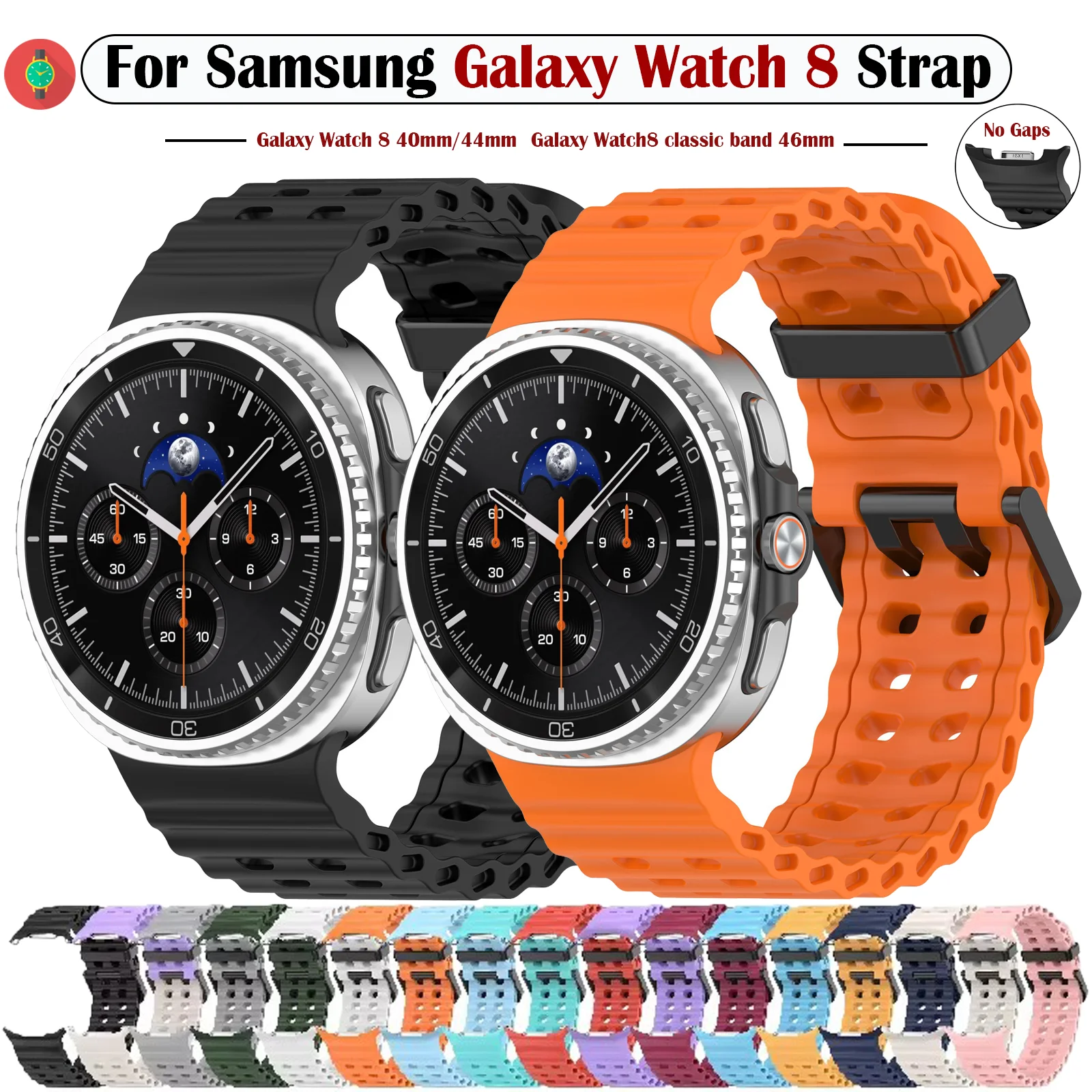 Silikonband für Samsung Galaxy Watch 8 44 mm 40 mm, keine Lücken, atmungsaktives Armband, Galaxy Watch 8 Classic 46/Ultra 2 Armband