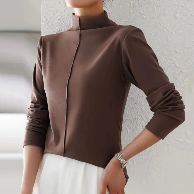 Autumn Winter Basic Shirt Women Casual Turtleneck Tops For Women Long Sleeve Solid Shirt Women White Office Tops