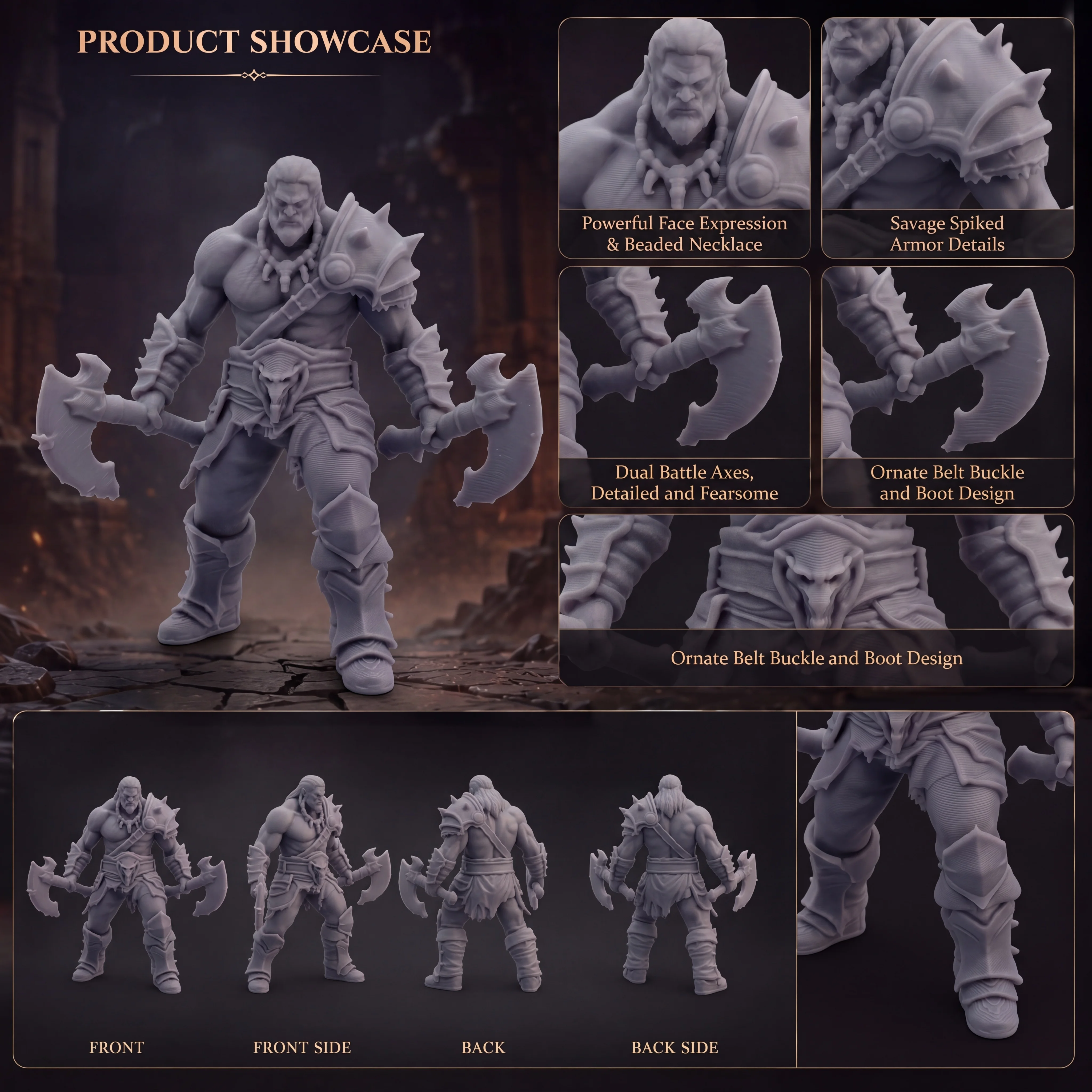 3D Printed Lucky Axe Warrior Miniature Model Gray Desktop Decoration Desktop Game Model Kit DIY Hand-Painted Collectible view 2