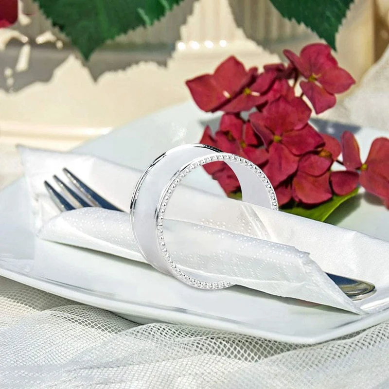 16 Pieces Of Zinc Alloy Beaded Napkin Ring Delicate Napkin Buckle (Silver)