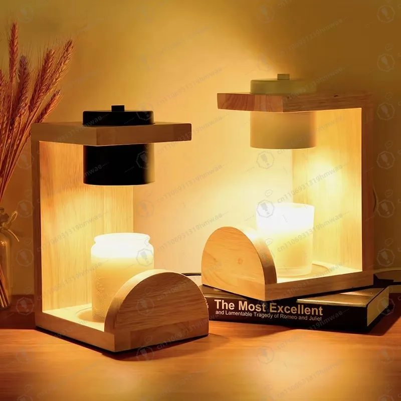 Home Decor Electric Candle Heating Light Wooden Base with Timer/Dimmer/Adjustable Glass and Metal Materials