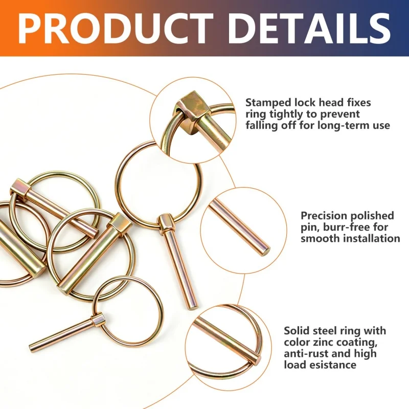 10pcs Heavy-Duty Steel Cotter Pins for Agricultural Tractors Trailers Trucks Lawn Mower,Quick Release M6/M8 Locking Pin Fastener