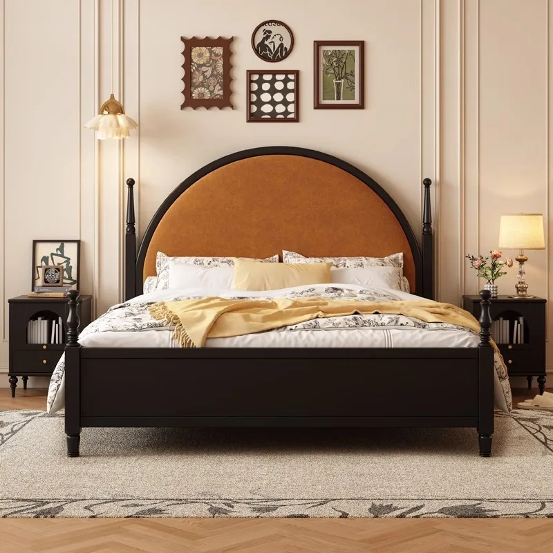 Solid wood medium antique fabric oak bed master bedroom luxury double high-end atmospheric wedding bed designer furniture