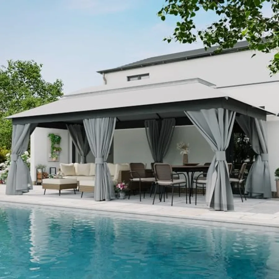 

Outdoor Patio Gazebo 10'x20' with Expansion Bolts Heavy Duty Party Tent Shelter featuring Double Roofs Mosquito Nettings and Pr