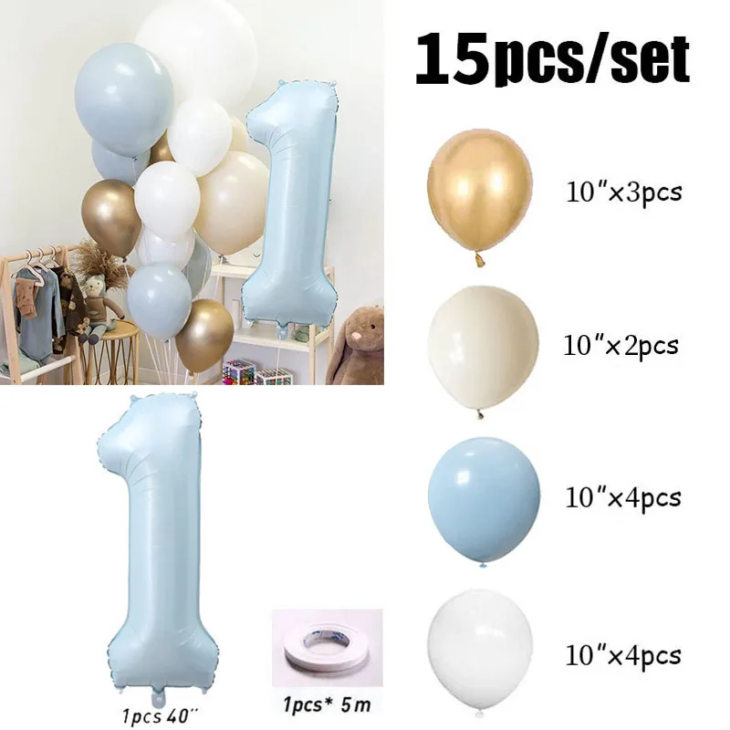 12pcs 40inch Blue Number Animal Foil Balloons 1st Birthday Party Decorations Kids Boy Baby 1 2 3 4 5 6 7 8 9 Year Old Supplies