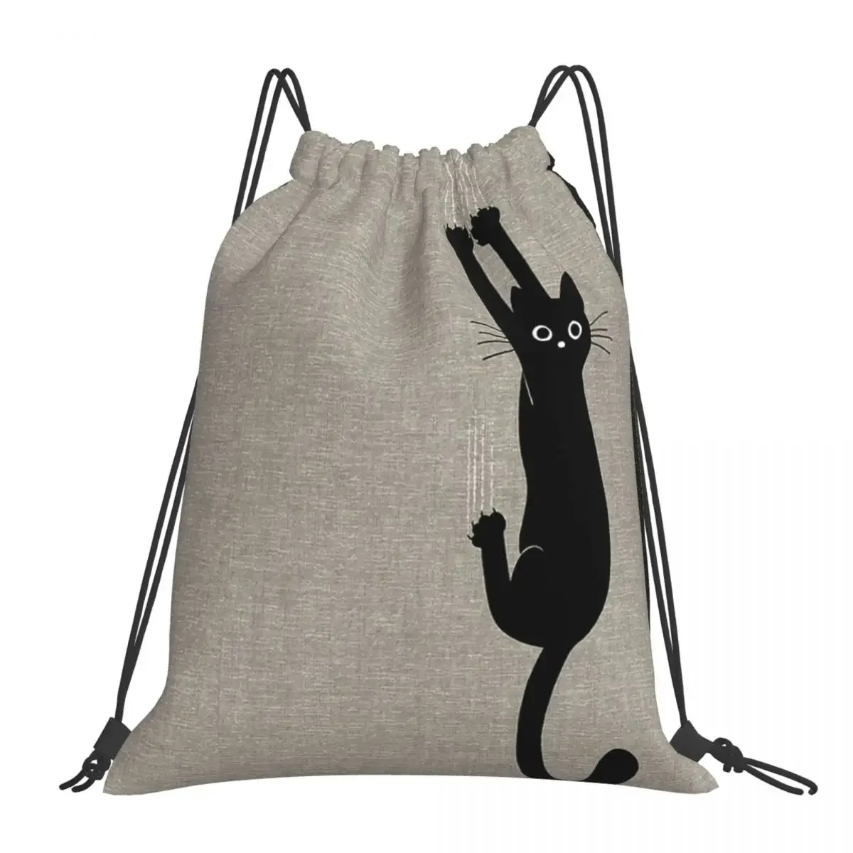 

Black Cat Holding On Backpacks Fashion Portable Drawstring Bags Drawstring Bundle Pocket Sports Bag BookBag For Man Woman School