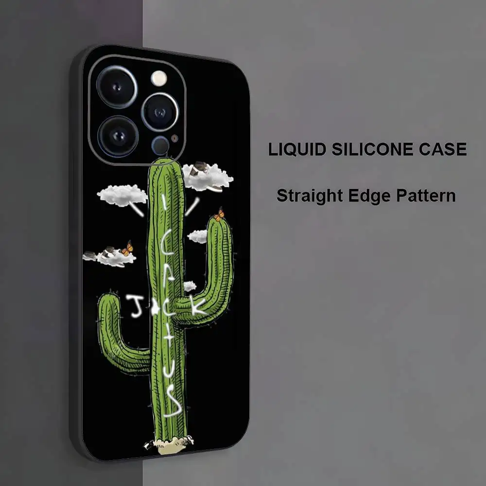 حافظة هاتف C-Cactus J-Jack Travis Scott لهاتف iPhone 17,16,15,14,13,12,11,Pro Max,XS,X,XR,SE,Mini,8,7,غطاء أسود من السيليكون الناعم