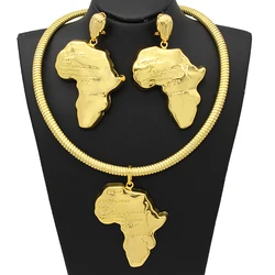 Necklace Earrings Africa Map Sets For Women Copper 24K Gold Plated Ethiopian Jewellery Nigeria Congo Ghana
