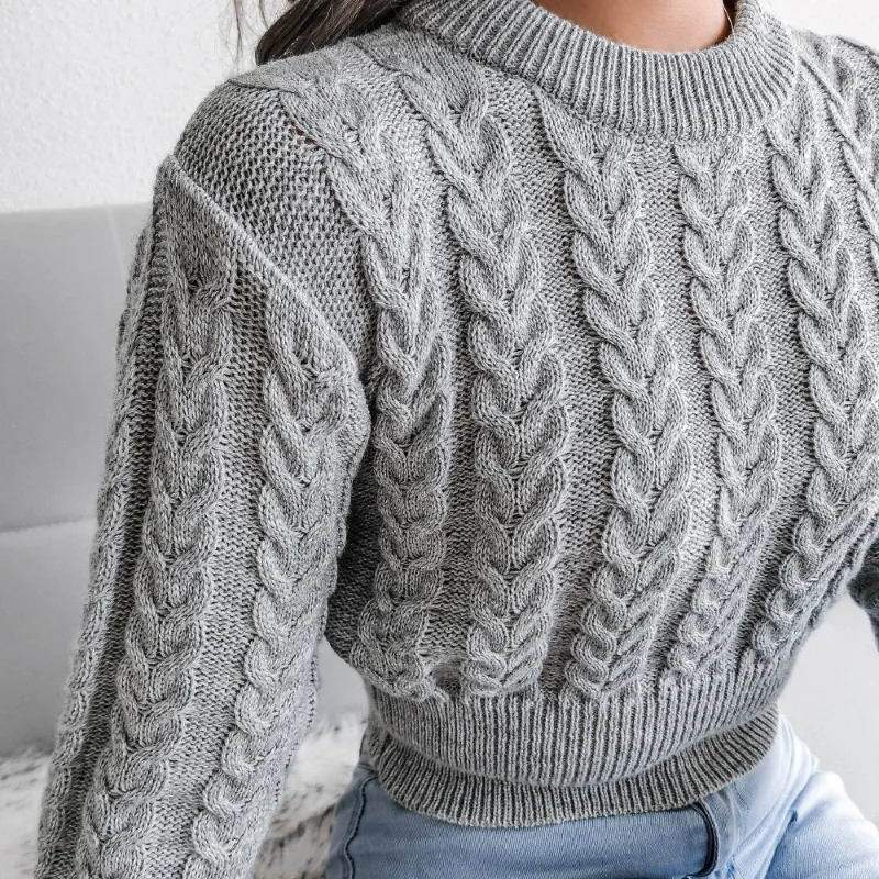 Fashion Grey Crop Top Sweater Women Autumn Winter Waist Cinching Short Pullover Female Casual Long Sleeve O-Neck Knitted Sweater