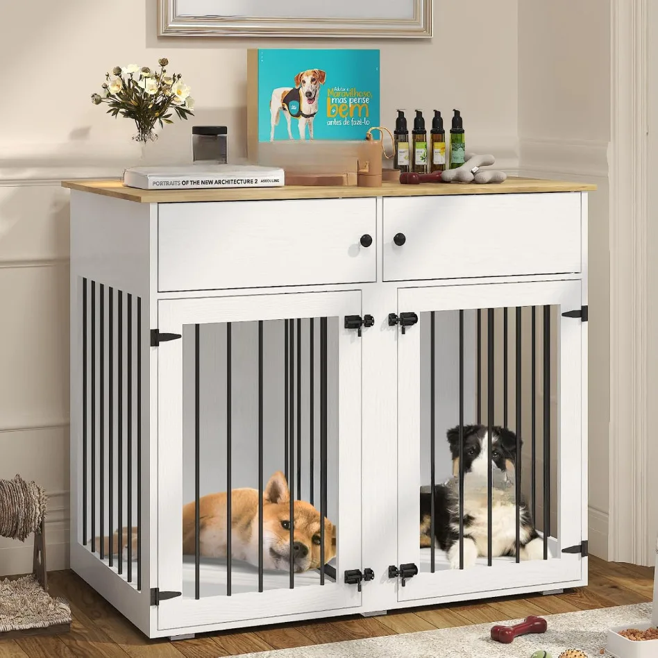 

Amazon Hot Sale Large Dog Cage Furniture Panel Dog Cage with 2 Drawers and Baffle Heavy Duty Dog Cage Furniture