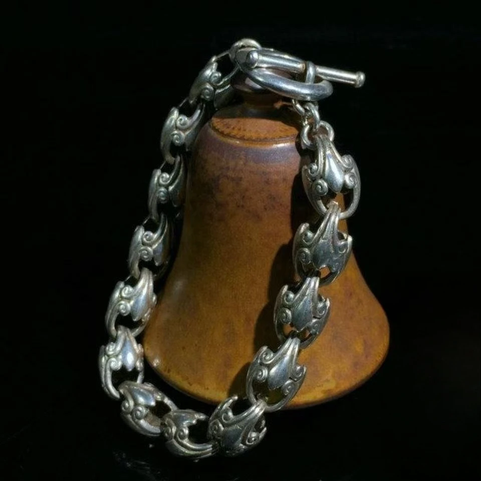 Vintage Tibetan Silver Bracelet Unique Design Fashion Jewelry Silver Craft Bracelet with Traditional Patterns Showcasing Retro