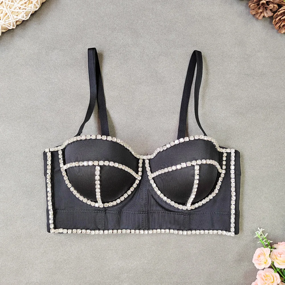 

Women New Fashion Sexy Diamond Wrapped Chest Hot Girl Fish Bone Tops Sleeveless Short Bustier Corset Crop Tops Clothes H500