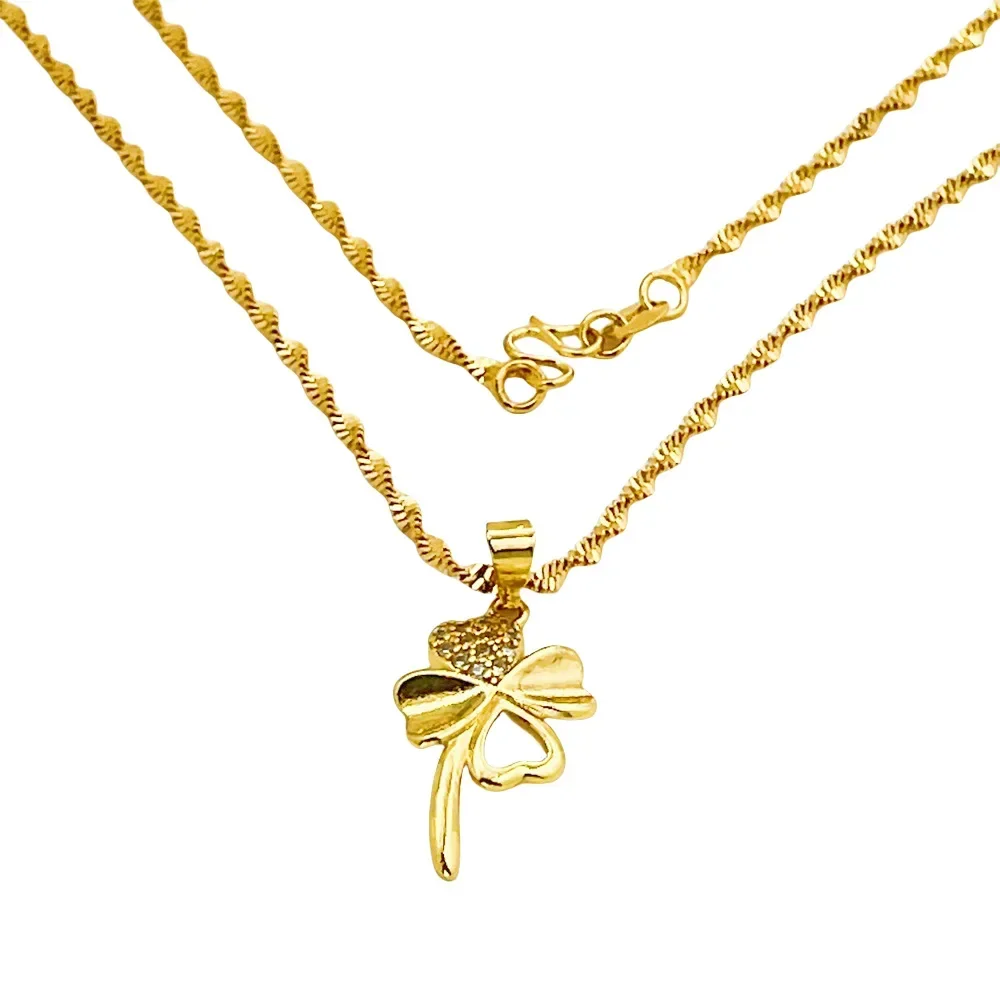 Goldpure Luxury 24K 9999 Pure Gold real gold Women's Lucky Grass Pendant Necklace