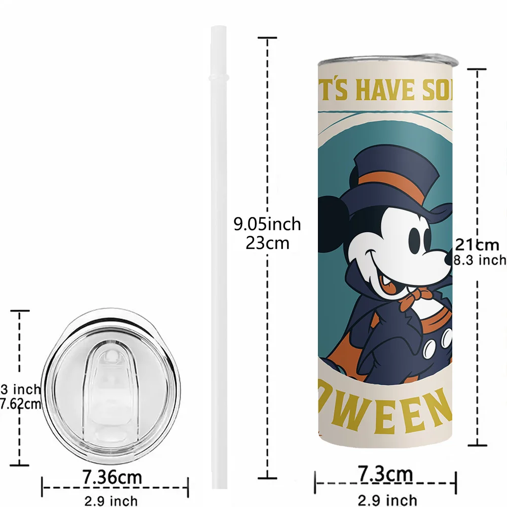1pc 20oz Disney Halloween Vampire Mickey Pumpkin Bat Print Stainless Steel Tumbler Water Cup with Straw for Holiday Daily Use