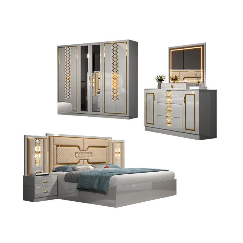 Modern wood frame MDF leather home master room double bed