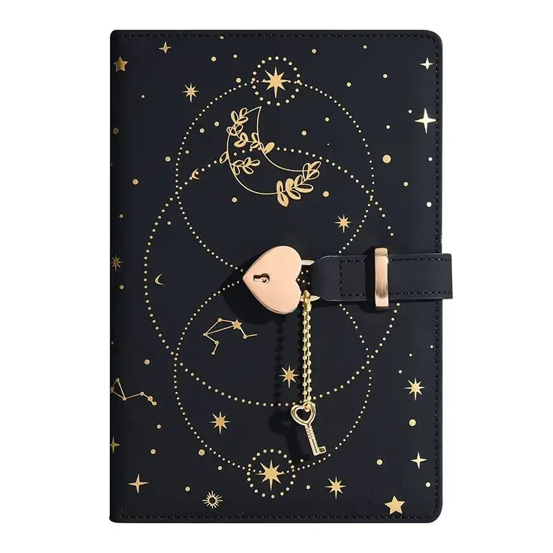 New A5 Line Secret Notebook Ruled Journal Lined Diary with Heart Lock Creative Gift,   with Heart Lock, 96 Sheets