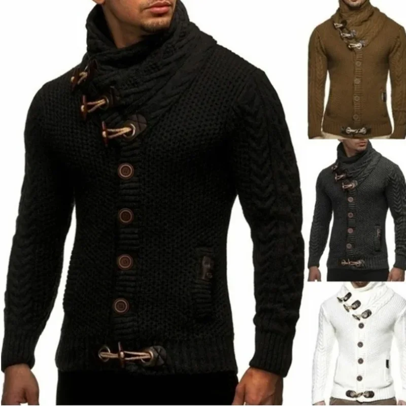 Autumn Winter Sweaters Streetwear Clothes Turtleneck Men Long Sleeve Knitted Pullovers Single breasted Soft Warm handsome Male