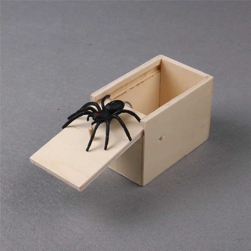 

Funny Scare Box Prank Spider Wooden Fidget Anti-stress Scare Toy Box Play Trick Joke Surprise Adult Halloween Toys For Children