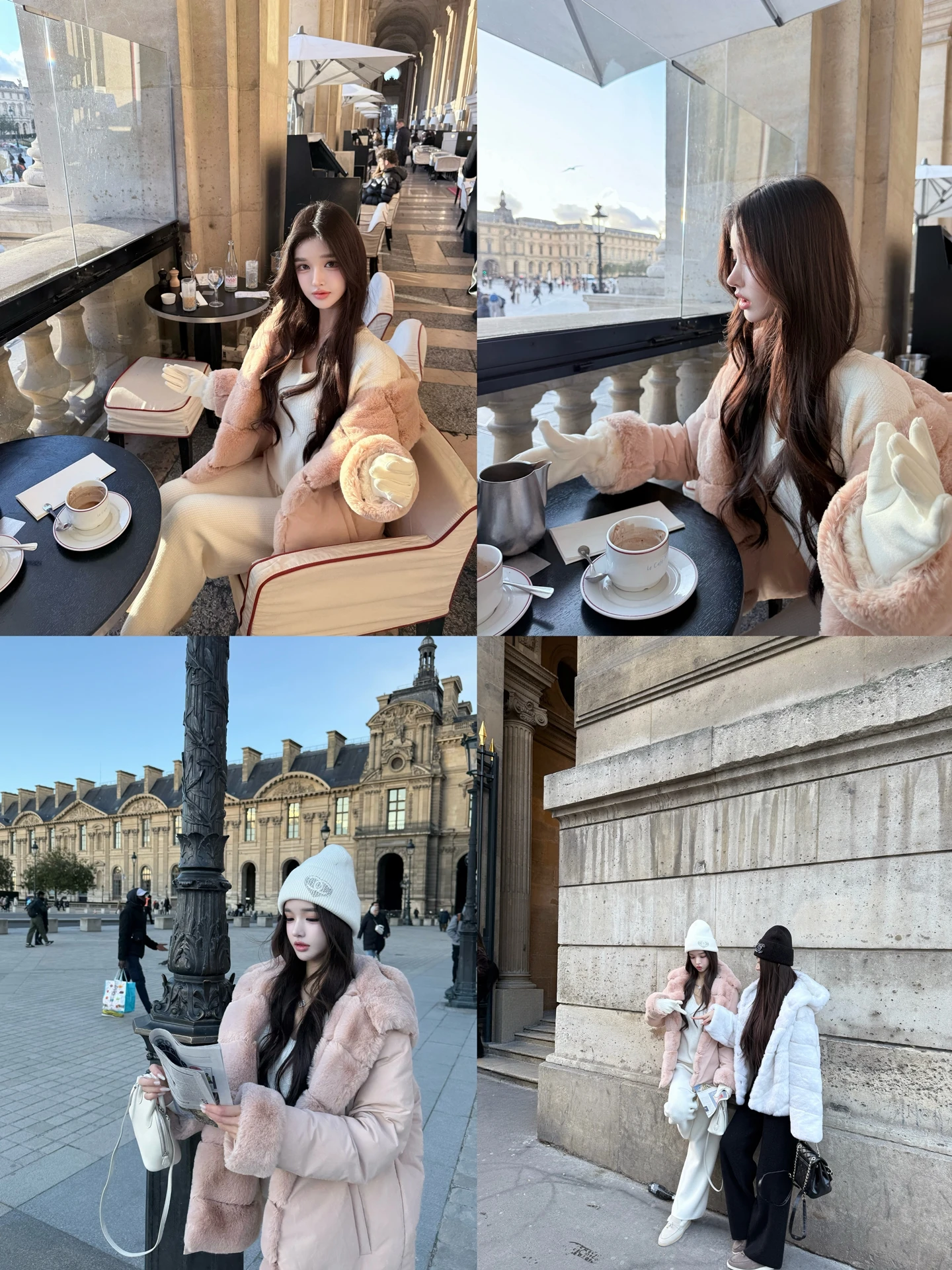 

Niseko Snow Season Mermaid Pink Hooded Parka Coat with Eco-Friendly Rabbit Fur Loose Fit Women's Cotton Jaet