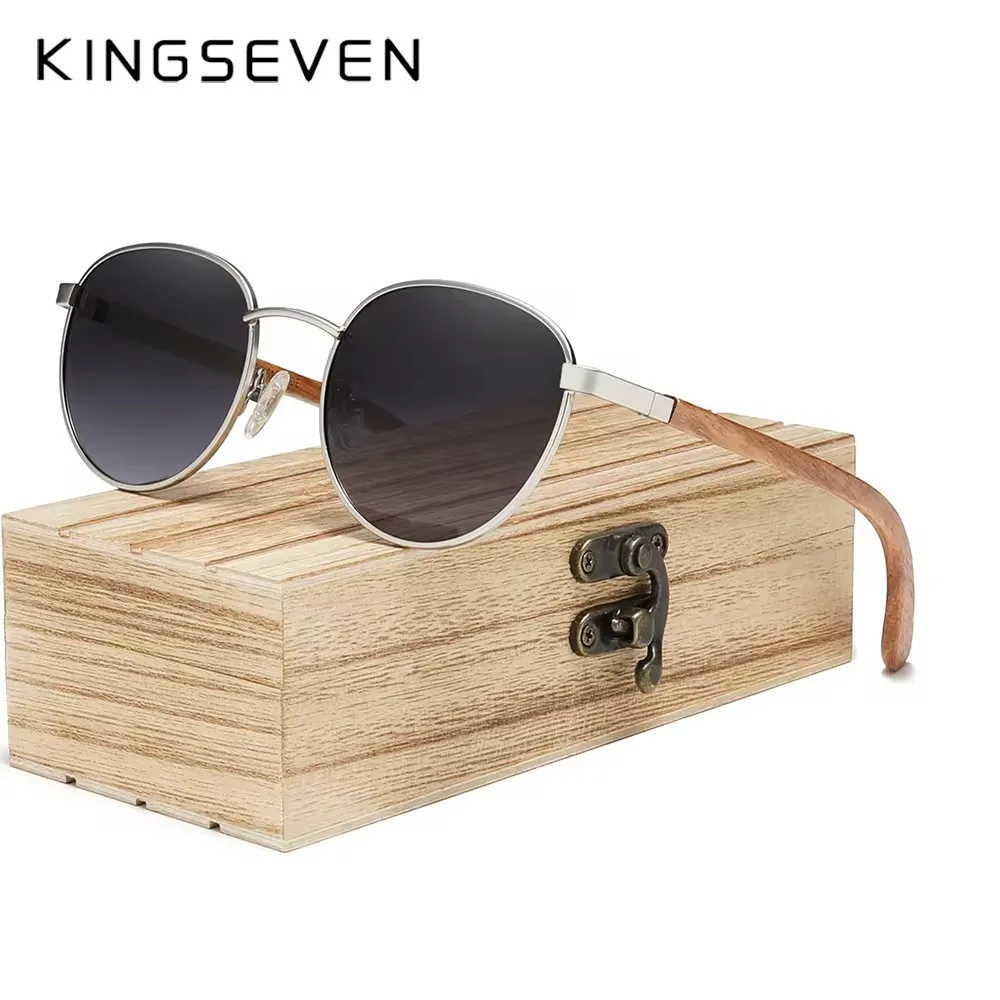 KINGSEVEN-gafas de sol polarizadas para hombre y mujer, lentes con montura de madera Natural, protección UV400