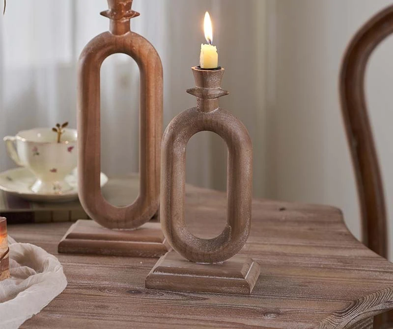 

Medieval style Zen candle holder shop desktop decoration All solid wood homestay crafts candle holder Christmas props