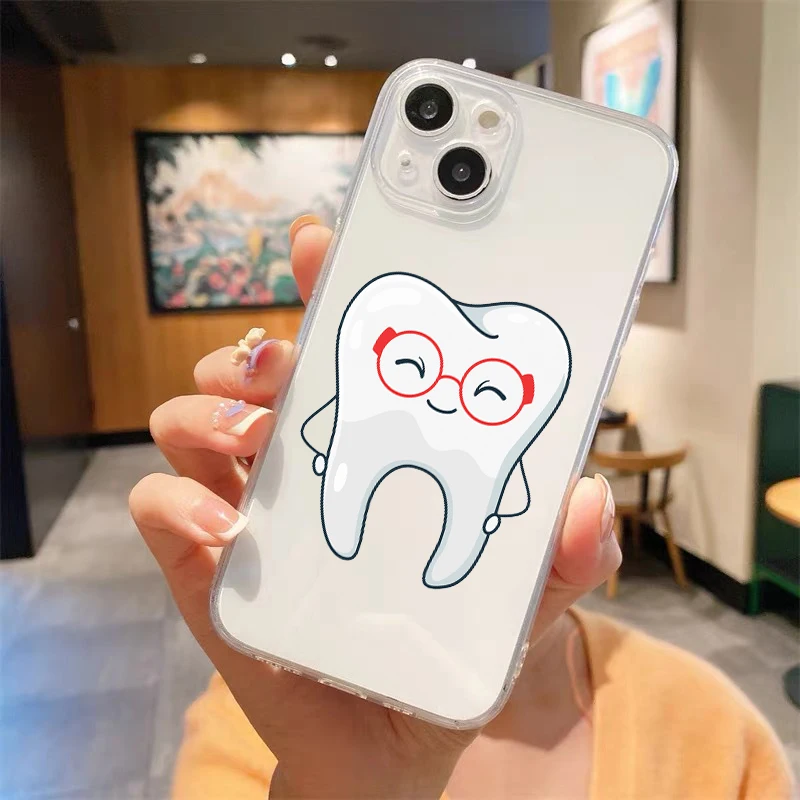Dentist Teeth Tooth Cute Luxury Transparent Soft Phone Case For iPhone 15 14 13 12 11 Pro Max XS X XR 7 8 Plus Cover Fundas