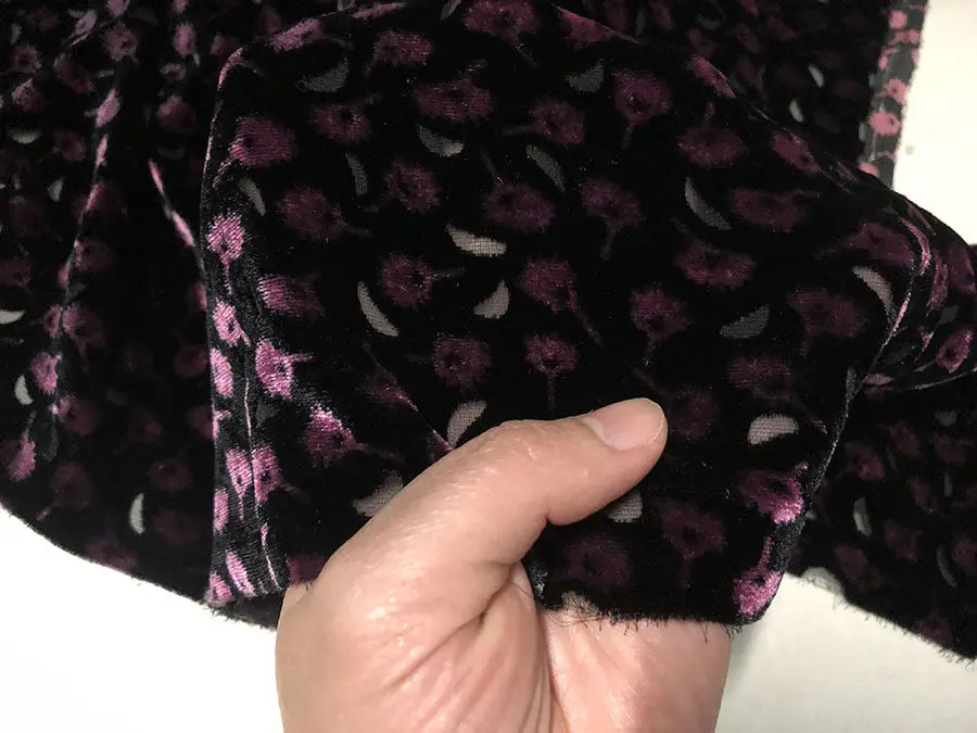 Designer Cloth Silk Velvet Fashion Cloth Black Bottom Purple Hollow Crescent Silk Fabric Dress