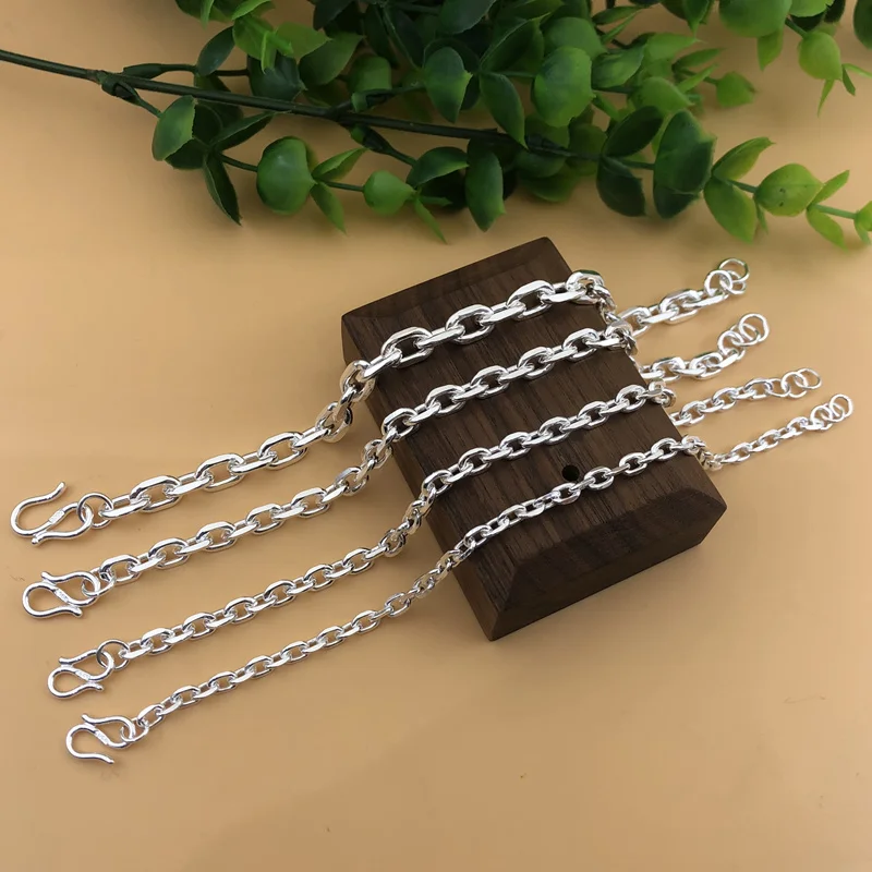 Genuine 990 Pure Silver Bracelet For Women Italian Paperclip Solid Sterling Silver Simple Can Engrave Letter Cable Bracelet