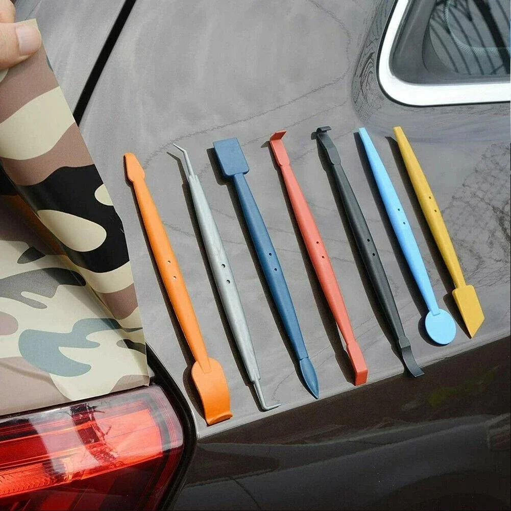 7PCS Car Wrap Vinyl Magnetic Squeegee Scraper Kit Carbon Tool Film Car Tint Micro Wrapping Window Stick Set Fiber Sticker Q2N0