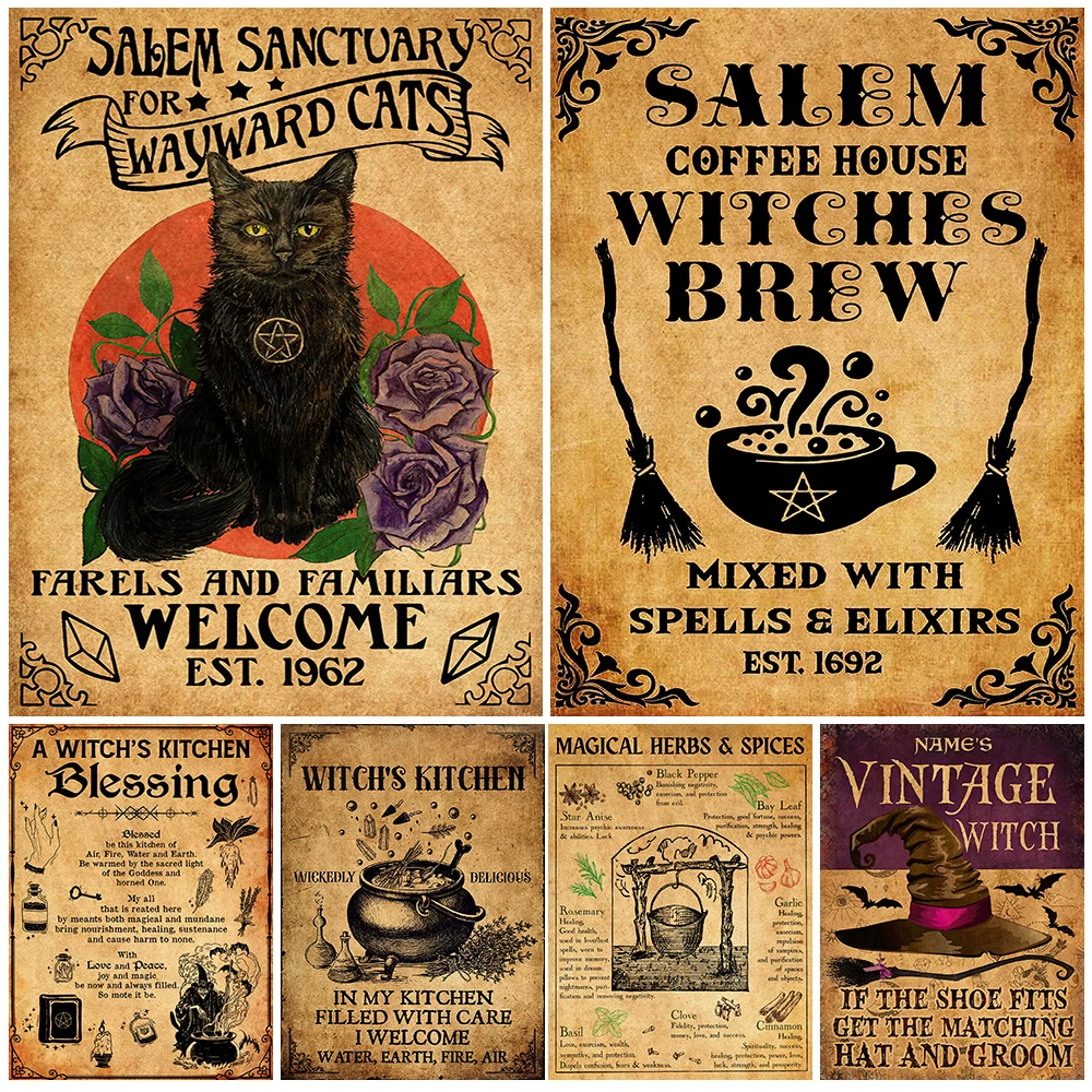 Magical Herbs And Spices Witches Magic Knowledge Wall Art Canvas Painting Salem Witch's Home Poster And Print Home Decor