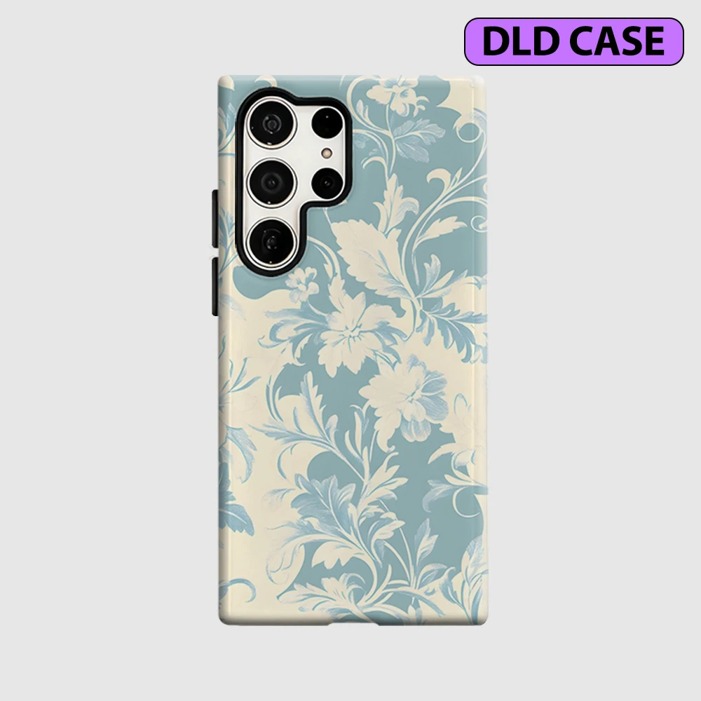 Sky Blue Baroque Phone Case for Samsung Galaxy S26 S25 Ultra S24 S23 Ultra Plus Shockproof Double Layer Tough Back Cover