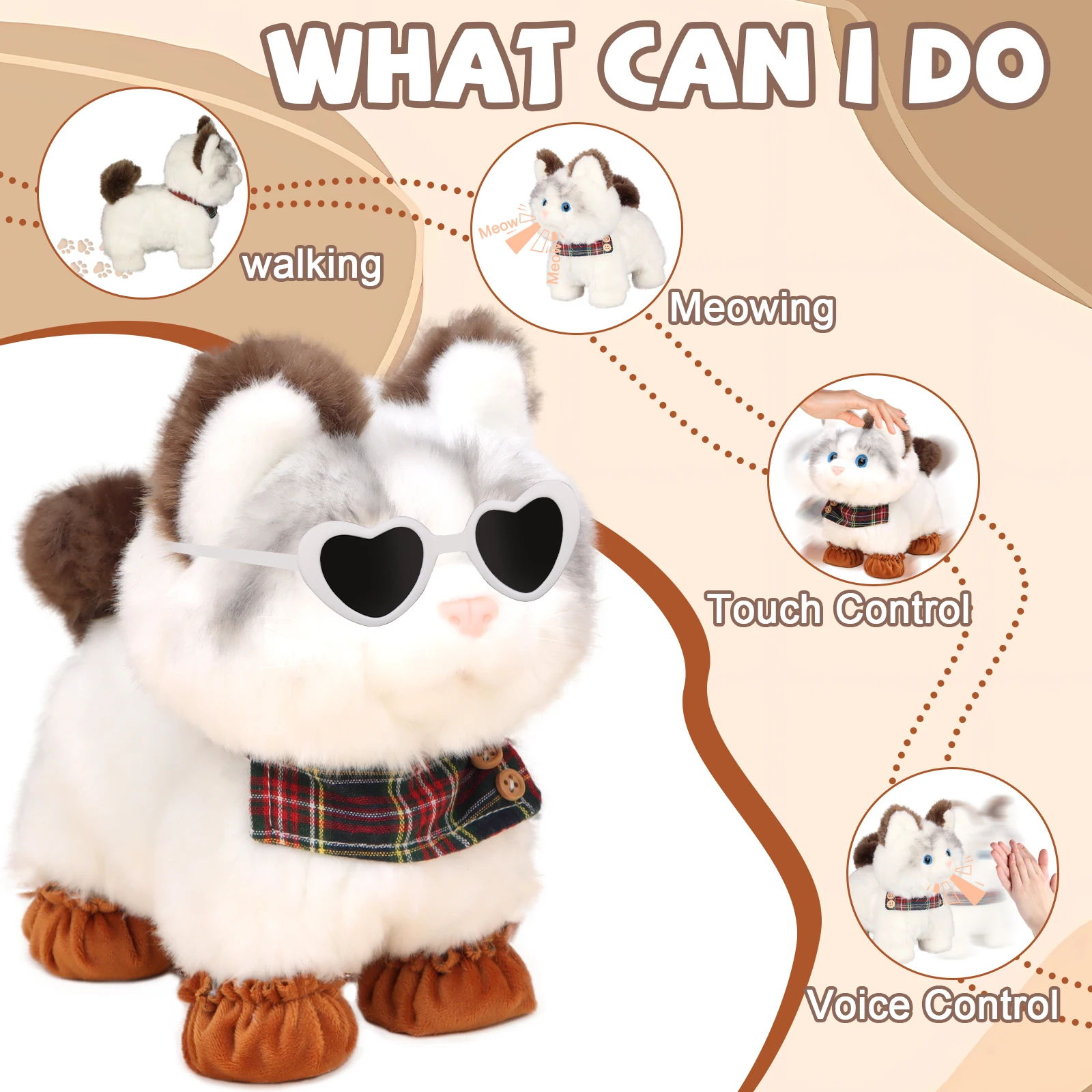 Interactive Walking Toy Ragdoll Cat for Kids Controlled with Remote And Waggling Tail Ideal Birthday Or Gift Plush Toys