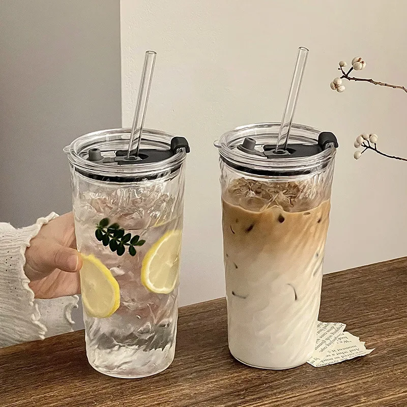 1/2 Stück Hochwertige Borosilikatglas-Kaffeetassen 700ML Altmodische Cocktailgläser mit Strohhalmen für Eiskaffee, Saft, Bier, Milchbecher