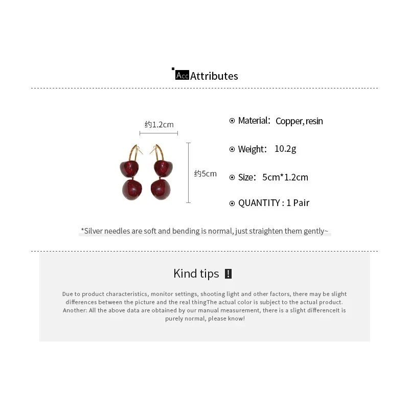 Fresh Sweet Double Red Cherry Earrings for Women Cute Fruit Drop Earrings Unique Design Wedding Party Ear Jewelry Gifts