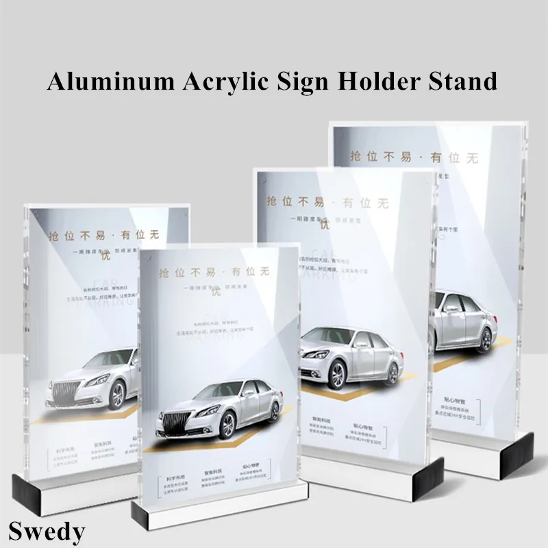 A4 210x297mm Aluminum Base Acrylic Sign Holder Display Stand Table Menu Paper Holder 8x11.5 Inch Photo Poster Flyer Ad Frame