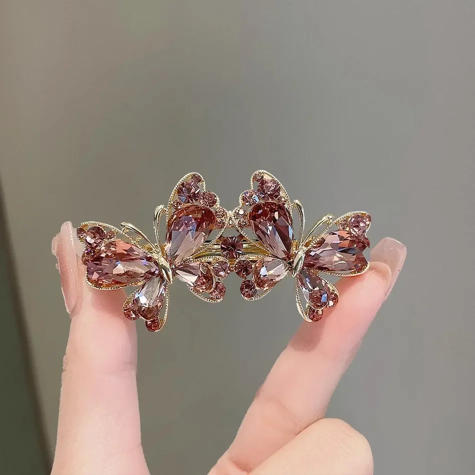 Fee Lila Kristall Schmetterling Haarspange Federclip High-End Damen Hinterkopf Halbkrawatte Haarnadel Koreanischer Haarschmuck