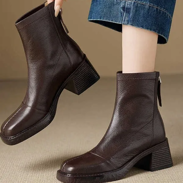 

Женские короткие ботинки с квадратным носком на молнии, на высоком каблуке, с бархатной отделкой, весна-осень 2026