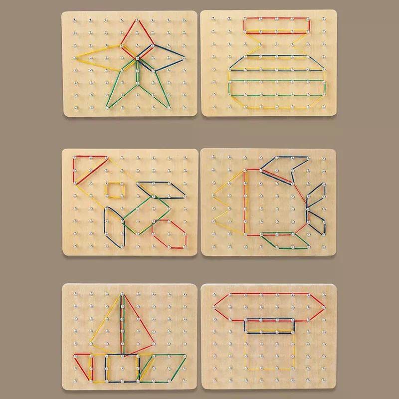 Juguetes Geoboard Montessori de madera, Geoboards manipulativos de tablero Geo para niños de 4, 5 y 6 años con tarjetas estampadas y bandas de goma