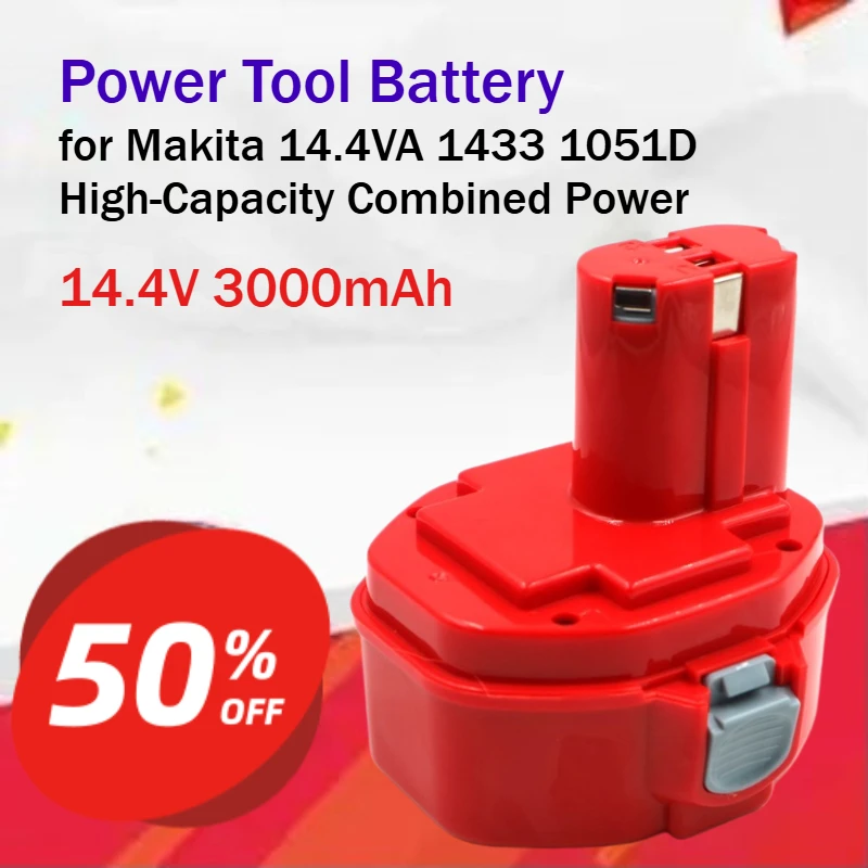 14.4V 3000mAh Power Tool Battery for Makita 14.4VA 1433 1051D High-Capacity Combined Power Grade A Full-Capacity Cells