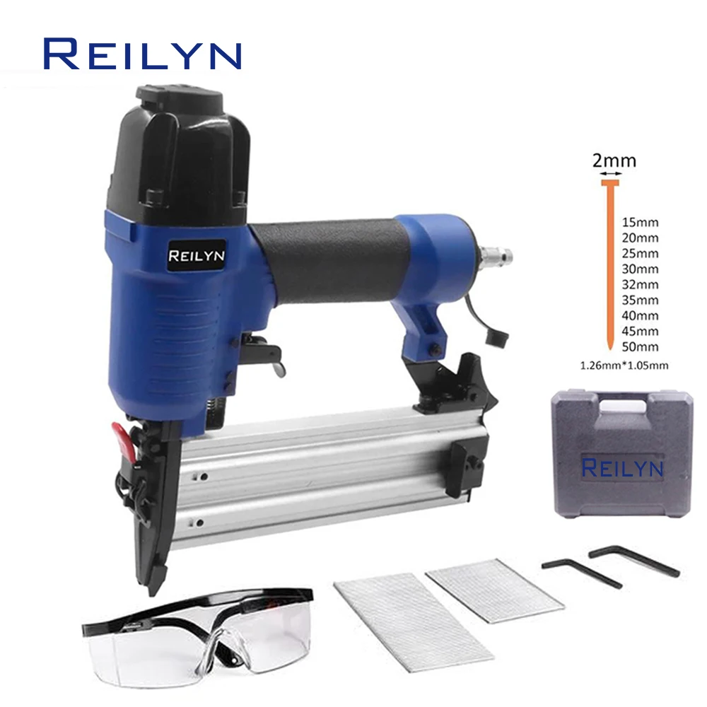 Reilyn Pneumatic Stapler F50 18Ga Brad Nailer Air Nailer Gun for Upholstery Furniture Framing Carpenter Tools with PVC Box