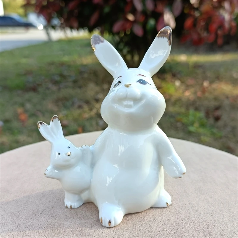 Weekend Family Rabbit Figurine Porcelain Bunny Household Miniature Parents Ornament Baby Decor Wedding Anniversary Gift Craft