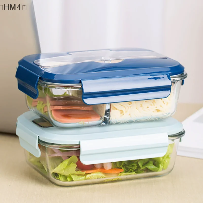 HM4 vau3/2/1 compartimento fiambrera de vidrio resistente al calor con cubiertos fiambrera hermética de oficina a prueba de derrames caja Bento microondas
