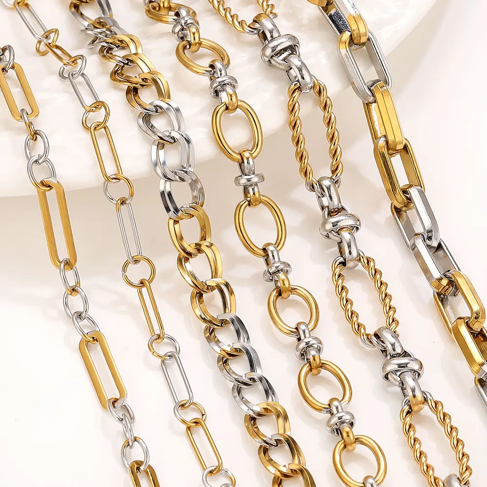 

1M Stainless Steel Chunky Knot Hip Hop Punk Link Gold Silver Color Chain for diy Jewelry Necklace Bracelet Making Accessories