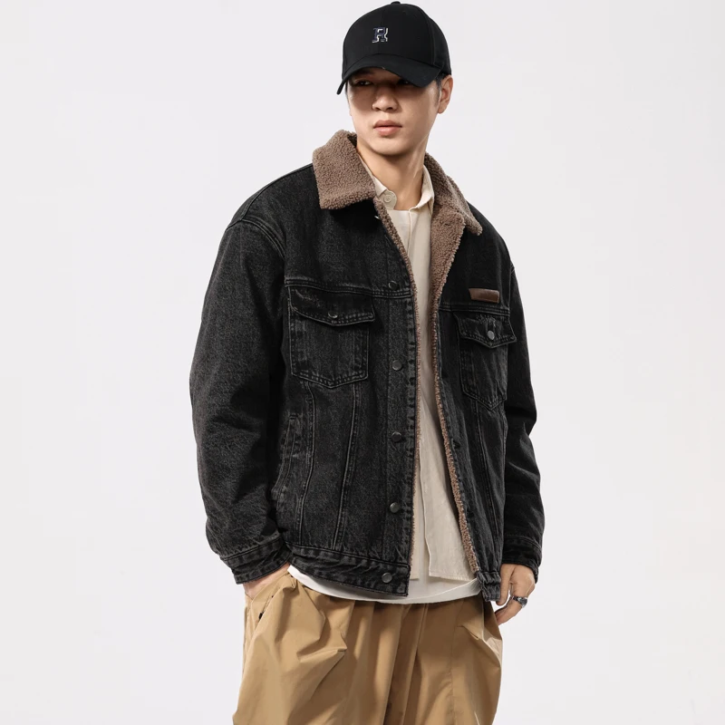 Autumn Winter Thicken Denim Jacket Men Faux Fur Liner Fashion Loose Casual Plus Size Denim Jackets Cityboy Jeans Coat Outerwear