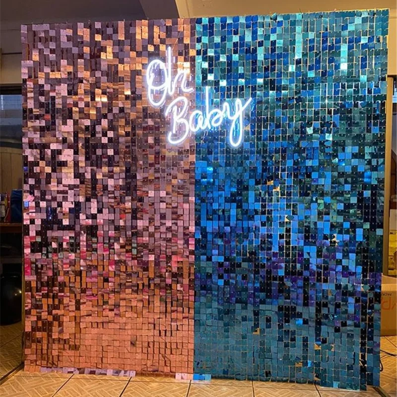 

12 Panels Shimmer Sequare Wall Backdrop Centerpiece Birthday Party Arrangement Accessories Decor Baby Shower Backdrop Decoration