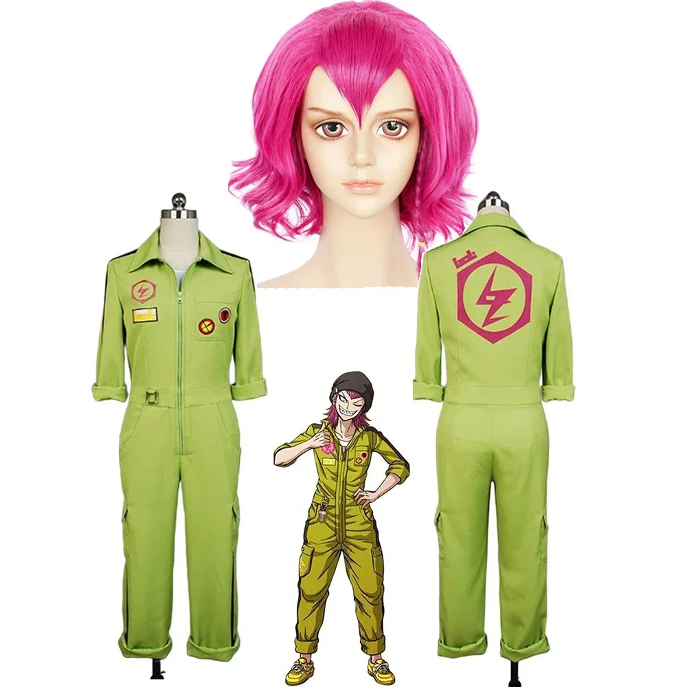 Super DanganRonpa Cosplay Kazuichi Costume Kazuichi Souda Full Set Uniform Jumpsuit With Hat Outfit Halloween Costume Vest Wig